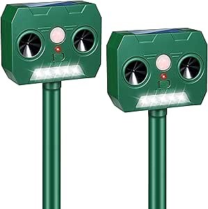 2Pack Skunk Repellent for Yard, Solar Ultrasonic Animal Repellent Outdoor, Cat Deterrent Waterproof Squirrel Repellent with Motion Sensor to Keep Raccoon Rabbit Deer Out of Gargen Farm