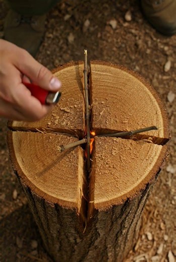 Fire From One Log 🔥 Survival Stove Hack