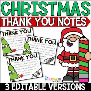 Christmas Thank You Cards - Editable Template for Holiday Gifts from Students