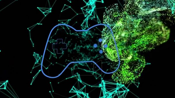 Animation of video game controller icon over digital wave and plexus networks on black background. Video game interface and networking technology concept Stock Video Footage - Alamy