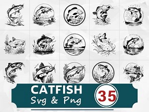 Catfish Silhouette SVG PNG Bundle, Fishing Clipart, Rustic Wildlife Cut File, Freshwater Fish Vector - Etsy