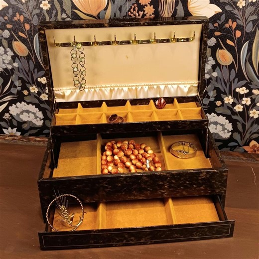 Vintage Faux Tortoiseshell Jewelry Box | Mid Century Tiered Jewelry Chest - Etsy