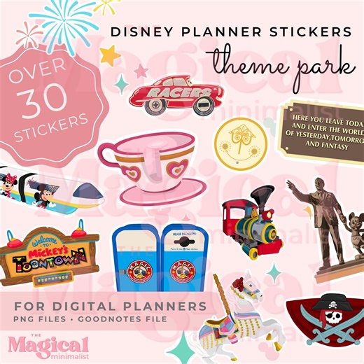 Theme Park Digital Stickers: Vacation Planner Clipart (PNG, Goodnotes) - Etsy