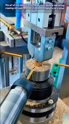 Multi-Spindle Head Machining Intricate Details on Brass Parts.