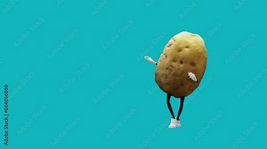 3D animation of a dancing potato character on a solid background. Ideal for playful, humorous content in social media, advertisements, and entertainment videos.