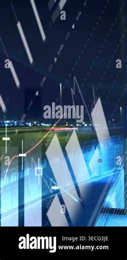 Vertical video: Curved road frames shifting driving candles or lines showing market over light trail Stock Video Footage - Alamy