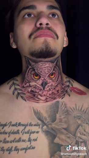 Owl Neck Tattoo Designs for Men and Women