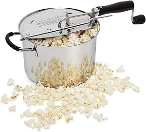 StovePop Stainless Steel Popcorn Popper - Gearless Hand Crank, Magnetic Lid, 6 Qt - Induction Range Compatible