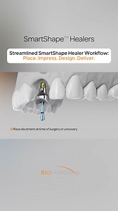Can it get much more streamlined? The SmartShapeTM workflow simplifies the process of getting to that beautiful final abutment into just four easy steps: Place. Impress. Design. Deliver. Bonus: SmartShape Healers work with both digital and analog lab workflows 🎉 #DentalImplant #Dentistry #Dental #Dentist #Dentista #DentalLab | BioHorizons