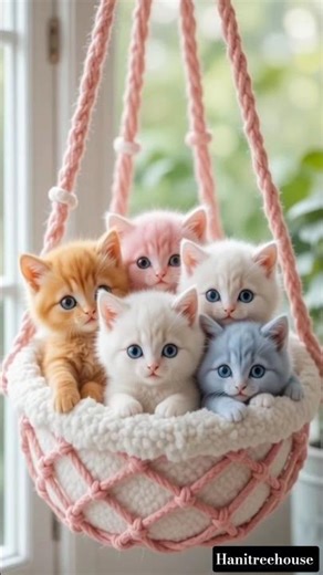 Cuddle‑Bunch of Colorful Kittens in a Pink Hanging Basket #trendingshorts #shortsvideo #viral #ai