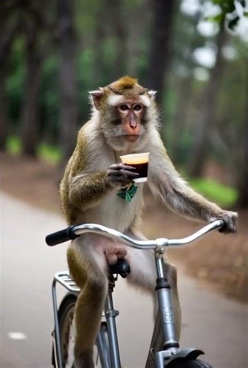 Funny Monkey Riding a Cycle While Drinking Coffee 🚴🐒☕