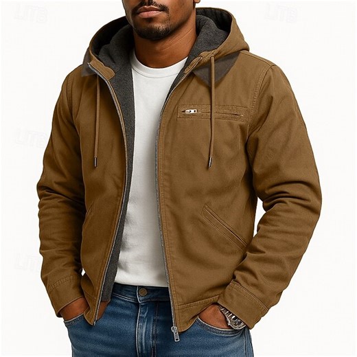 Men's Hoodie Full Zip Hoodie Fleece Hoodie Fleece lined Hoodie Blue Brown Green Gray Hooded Plain Patchwork Color Block Sports & Outdoor Casual Daily Streetwear Cool Sportswear Fall Winter Clothing 2025