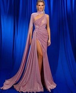 [Hot Item] Pink Party Prom Gowns Mermaid Shinny Beaded Lace Formal Evening Dresses Y2026