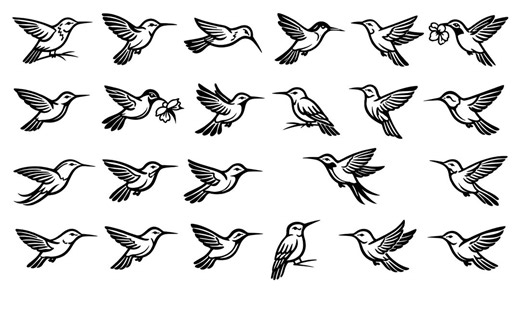 Hummingbird SVG Icons Bundle – 23 Unique Black Outline, Bold Line Art, White Background, Cricut and Silhouette Cut Files, Eps, Jpg, Png, Dxf - Etsy