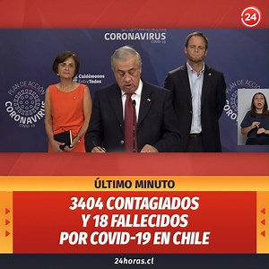 ⭕ El Ministerio de Salud entregó este jueves un nuevo balance de la situación en Chile respecto al coronavirus COVID-19, indicando que el número de contagios aumentó a 3.404, 373 más que en las últimas 24 horas, y que se confirmaron dos fallecidos más, llegando a un total de 18. bit.ly/2UOtwuU | 24horas.cl