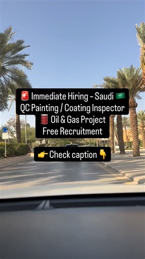Fazal Mahfooz on Instagram: "🚨 IMMEDIATE HIRING – SAUDI ARABIA (FREE RECRUITMENT) 🇸🇦 🔎 Position: QC Painting / Coating Inspector 👥 Vacancies: 5 Positions 🛢 Industry: Oil & Gas Projects 📄 Contract: 12 Months (Extendable) ⸻ 💰 Salary & Benefits: • SAR 8,000 CTC • Food + Accommodation • Transport • Medical • Visa Provided 🕒 Working Hours: 10 Hours/Day | 6 Days/Week ⸻ 🎓 Qualification: • Diploma / B.E / B.Tech – Mechanical 📌 Experience Required: ✔ 8+ Years (B.E/B.Tech) ✔ 10+ Years (Diploma)