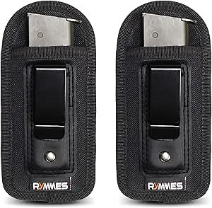 2-Pack Universal IWB Inside Waistband Magazine Holster | Concealed Carry Pistol Handgun Mag Pouch for Glock 17 19 26 43 Sig 1911 S&W M&P Springfield | Fits 7 10 15 Round Ammo Clips 9mm .45 .380