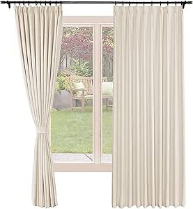 Frelement Linen Curtains Light Blocking Window Curtains Pinch Pleat Curtains for Traverse Rod and Track Noise Reduction Curtains, 52" W x 96" L, 2 Panels, Sand Beige