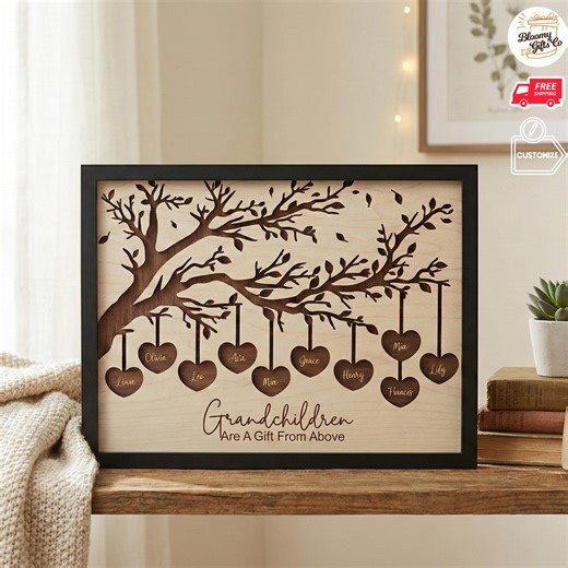 Personalized Family Tree Sign With Grandkids Names, Custom Wooden Grandparents Gift, Mothers Day Gift for Grandma, Family Sign Decor - Etsy