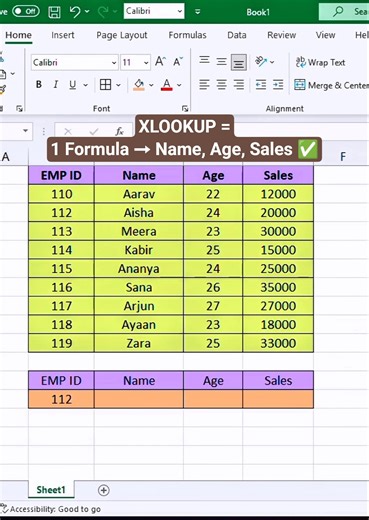XLOOKUP Formula Excel 2025 🔥 | 3-in-1 Lookup Trick | Excel Magic Formula #tipsandtricks