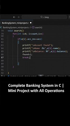 C Mini Project: Banking System #coding #cprogramminglanguage #codingshorts