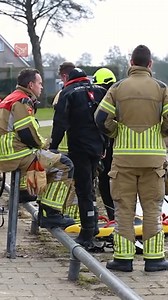 Het dier zat vast in een spagaat en leek geen kant op te kunnen, totdat de brandweer met een duiker ter plaatse kwam. | Omroep Flevoland