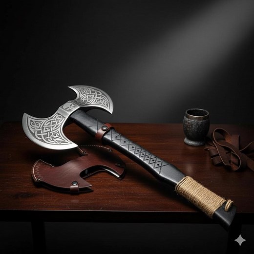 Viking Style Double-blade Axe | Intricately Engraved Collectible Art Piece | Norse Knotwork Handle Display Gift - Etsy