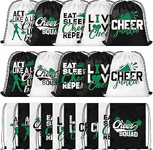 Pinkunn 20 Pcs Cheer Drawstring Backpack Cheerleading Drawstring Gym Bag Cheerleader Gifts Cheer Accessories for Cheerleaders (Green)