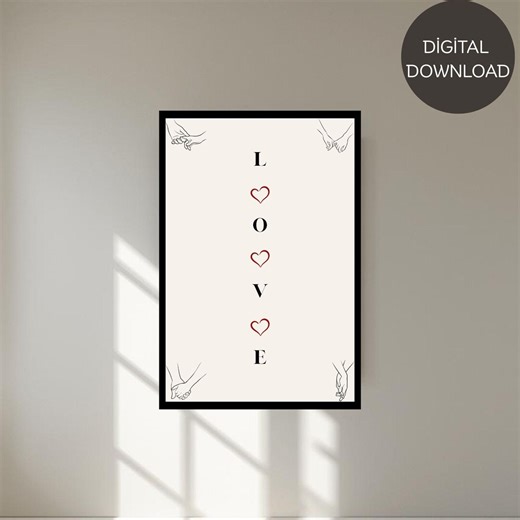 Minimalist Love Hands Line Art Print - Etsy