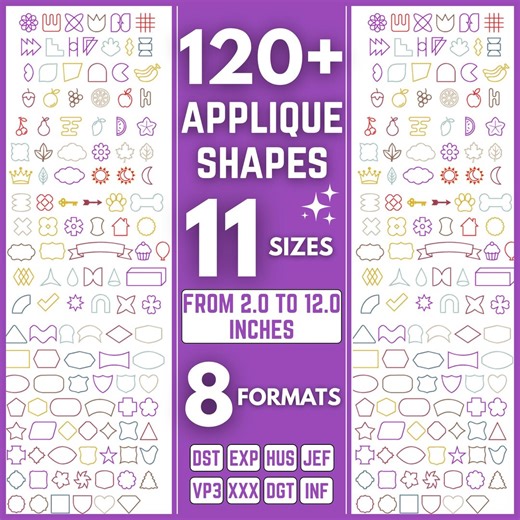 Multi Shapes Applique Designs | 120  Embroidery Files (digital Download) - Etsy