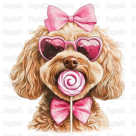 Cockapoo Digital Art, Cute Puppy, Sunglasses, Bow, Candy, Dog Lover Gift, Pink Accessories, Sweet Pet, Downloadable Art Print - Etsy