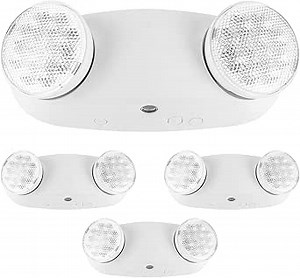 LED Emergency Light with Battery Backup, UL Listed Commercial Fixture with Dual Adjustable Heads, Hardwired 120/277V AC, Rechargeable Exit Lighting for Business, Hallway, Office, Indoor Use (4pack)