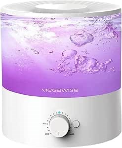 Megawise Cool Mist Humidifier with Top Refill Design, 2L Capacity, High Mist Output, No Leakage, and 7 Color Night Light