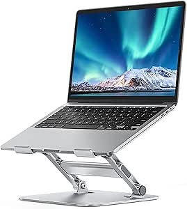 Laptop Stand with Stable Support, Adjustable Laptop Riser for Desk, Aluminum Computer Stand Notebook Holder Compatible with MacBook Air Pro, Dell XPS, HP, Lenovo, Silver
