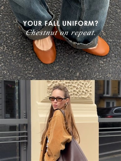 Your fall uniform? Chestnut, on repeat. Upgrade your fall layers with luxe leather flats in rich chestnut brown. Warm and endlessly wearable, Chestnut Tieks are the versatile brown neutral that adapts to every mood and moment, pairing effortlessly with neutrals, patterns, and textures. Shop the premium leather flats you’ll style on repeat at tieks.com/chestnut | Tieks by Gavrieli