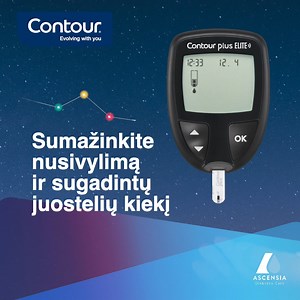 Paprasta naudoti: dideli guminiai mygtukai. Asmeninis tikslinių verčių intervalas ir matuoklio rodomi vidurkiai. | Contour Diabetes Solutions