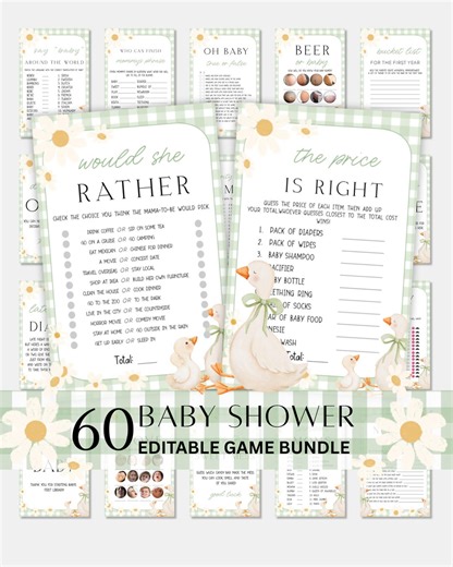 Printable Baby Shower Games Bundle, 60 Baby Shower Games, Printable and Editable Templates, Little Goose Shower Theme - Etsy