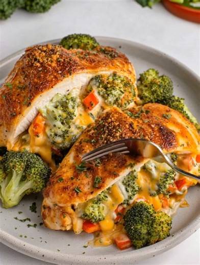 🥦🧀 Broccoli Cheese Stuffed Chicken 🍗✨ Juicy chicken breasts filled with creamy cheesy broccoli, baked to golden perfection! Ingredients: 4 large boneless chicken breasts 1 tsp salt ...... Full Recipe in Coʍmеոτ 💬 | Recipes by Padma