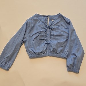 Zara Blue Ruched Blouse with Balloon Sleeves