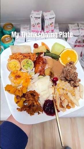 Sharing my Thanksgiving plate with you! Turkey, mashed potatoes, stuffing, and all the tr fixins' 😋
