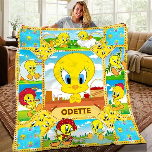 Personalized Tweety Bird Blanket, Custom Name Tweety Fleece Blanket, Gift Kid, Cartoon Blanket, Birthday Gift for Kid - Etsy