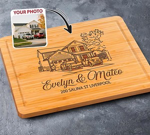 Custom Engraved Photo on Wood Cutting Board, Personalized House Portrait, Housewarming, Closing Gift, New Home Present, Custom Home Gift - Etsy