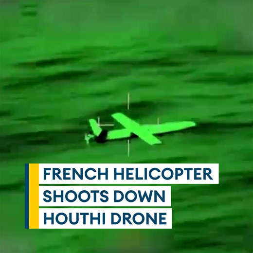 8.1K views · 88 reactions | A French helicopter shoots down a Houthi drone over the Red Sea The video released by France's Defence Ministry shows a helicopter tracking the slow-moving drone | Forces News | Facebook