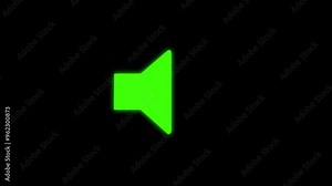 Symbol of Audio technology, music, and sound. 4k Vector Animation of speaker volume logo concept. Green color sound icon, audio music speech frequency speaker animation on black background.