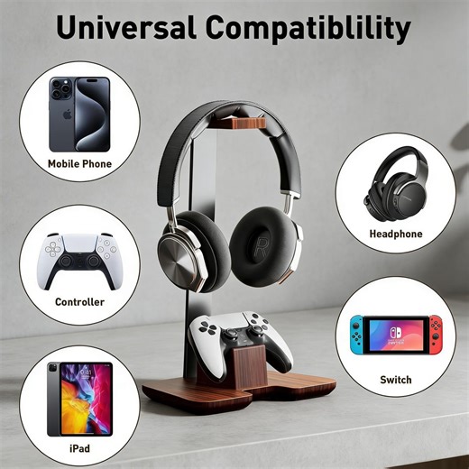 2-in-1 Wooden Headphone Stand & Game Controller Holder, Solid Wood Headset Stand, Gift for Gamers - Etsy