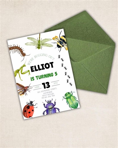 Bug Birthday Invitation Template, We’re Bugging Out Birthday Invite, Insect Party Invite, Editable Canva Template, Kids Bug Party - Etsy