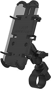 RAM MOUNTS Quick-Grip Phone Mount with RAM Tough-Strap Handlebar Base for Bikes and Motorcycle Handlebars