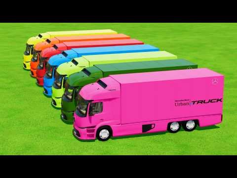 Garage with Colors - ALL TESLA BOX TRUCK WITH DOUBLE FLATBED TRAILER TRUCK, POLICE CAR, MAN - FS22