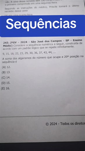 qual o vigésimo termo da sequência? questão de concurso público banca FGV #concursopublico #raciociniologico