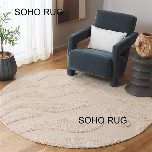 Abstract Round Textured Rug - 3D Wave Pattern High-low Pile - Cream Beige Circular Area Rug for Living Room, Bedroom - Organic Modern Decor - Etsy